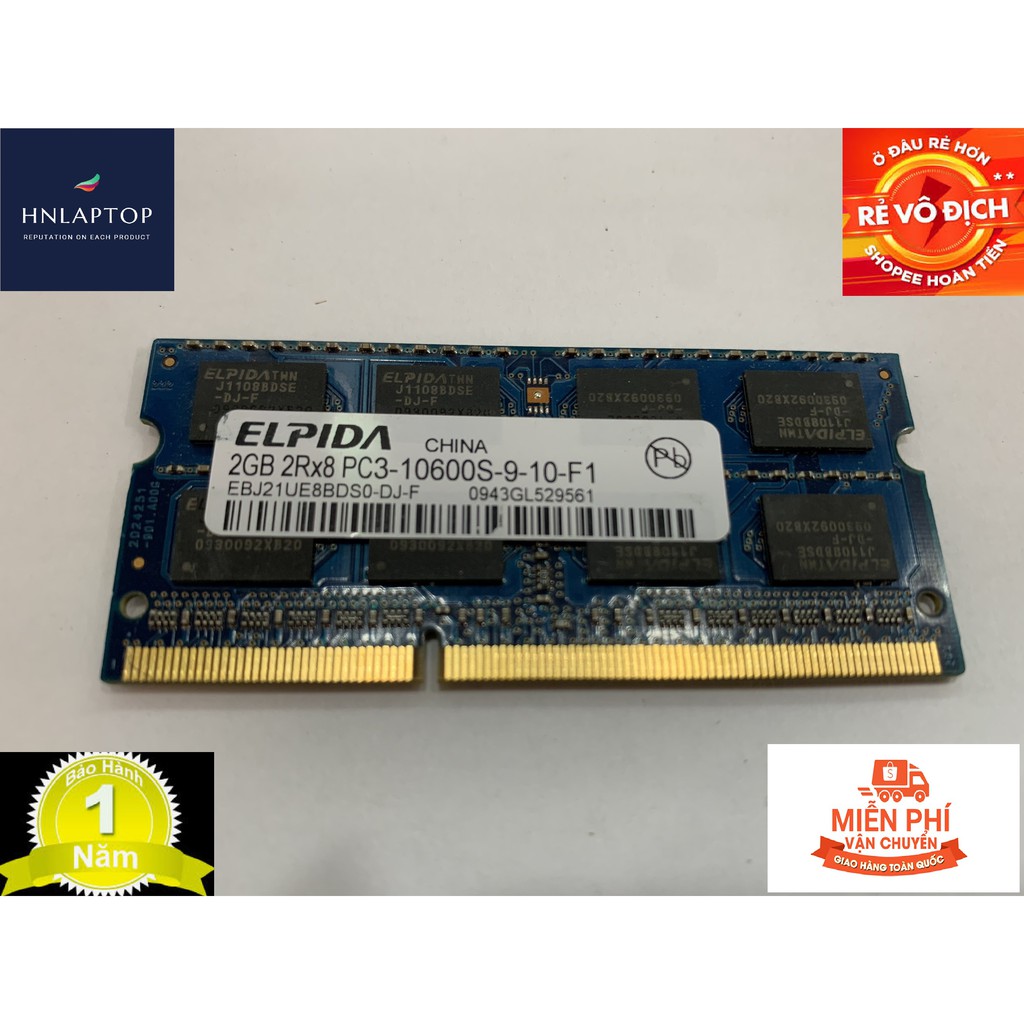 RAM Laptop 2Gb DDR3 tháo máy Bus 1333  (Ram Laptop PC3-2G ELPIDA ) BH12thang