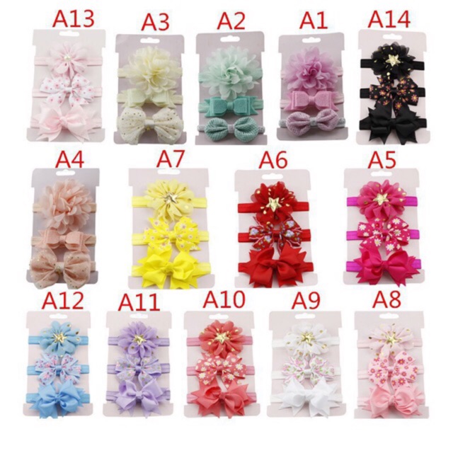 SET Băng đô bé 3 cái nơ hoa cho bé(có hình thật)