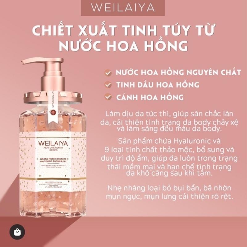 Sữa Tắm Nước Hoa Trắng Da Thơm Lâu Weilaiya Cánh Hoa Hồng Damask 450ml Dưỡng Ẩm Phục Hồi Da Chống Lão Hóa