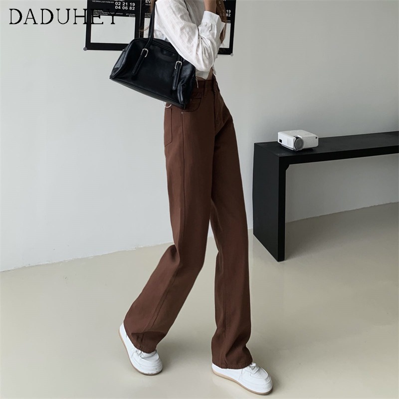 Daduhey Quần jean ống rộng lưng cao thiết kế mới thời trang theo phong cách Hàn Quốc