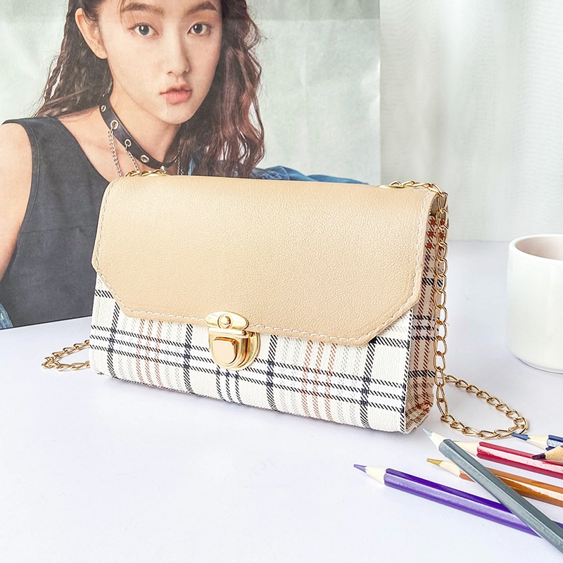 Túi Đeo Chéo Mini Hình Vuông Họa Tiết Sọc Caro Thời Trang Cho Nữ