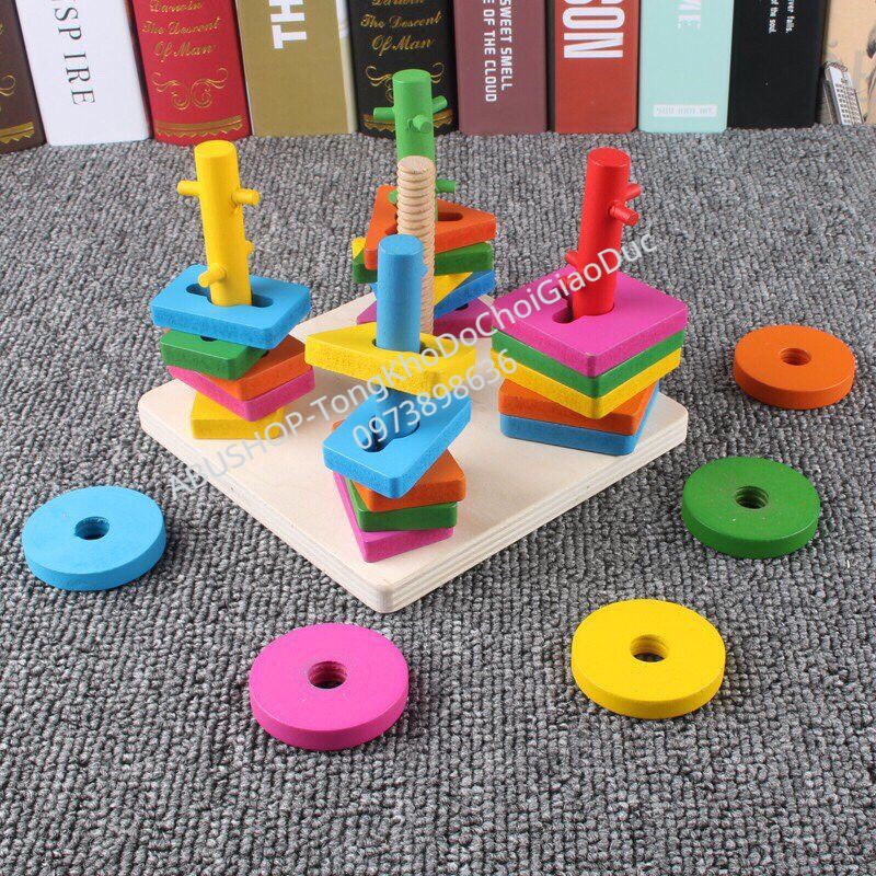 Đồ chơi luồn cọc 5 trụ cho bé, Đồ chơi rèn luyện vận động tinh và não bộ cho trẻ