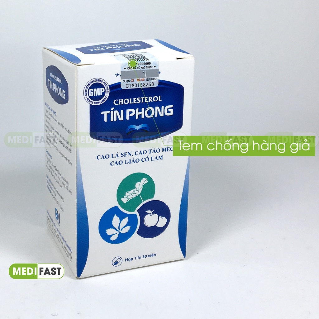 Hỗ trợ giảm mỡ máu - Hạ Cholesterol Tín Phong hộp 30 viên từ thảo dược