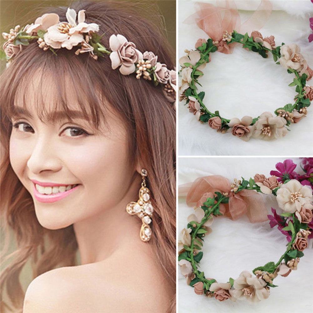 Băng Đô Hoa Giả Phong Cách Boho Cho Cô Dâu