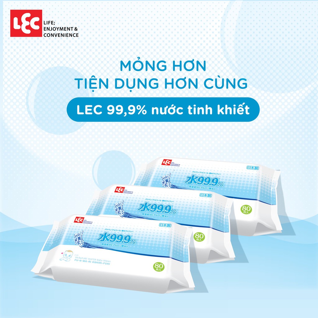 Giấy ướt LEC 99,9% nước tinh khiết SS-076 80 tờ x 3 gói