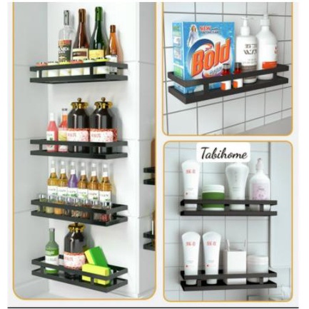 Kệ để gia vị 1 tầng đen tabi dán tường nhà bếp không khoan đục