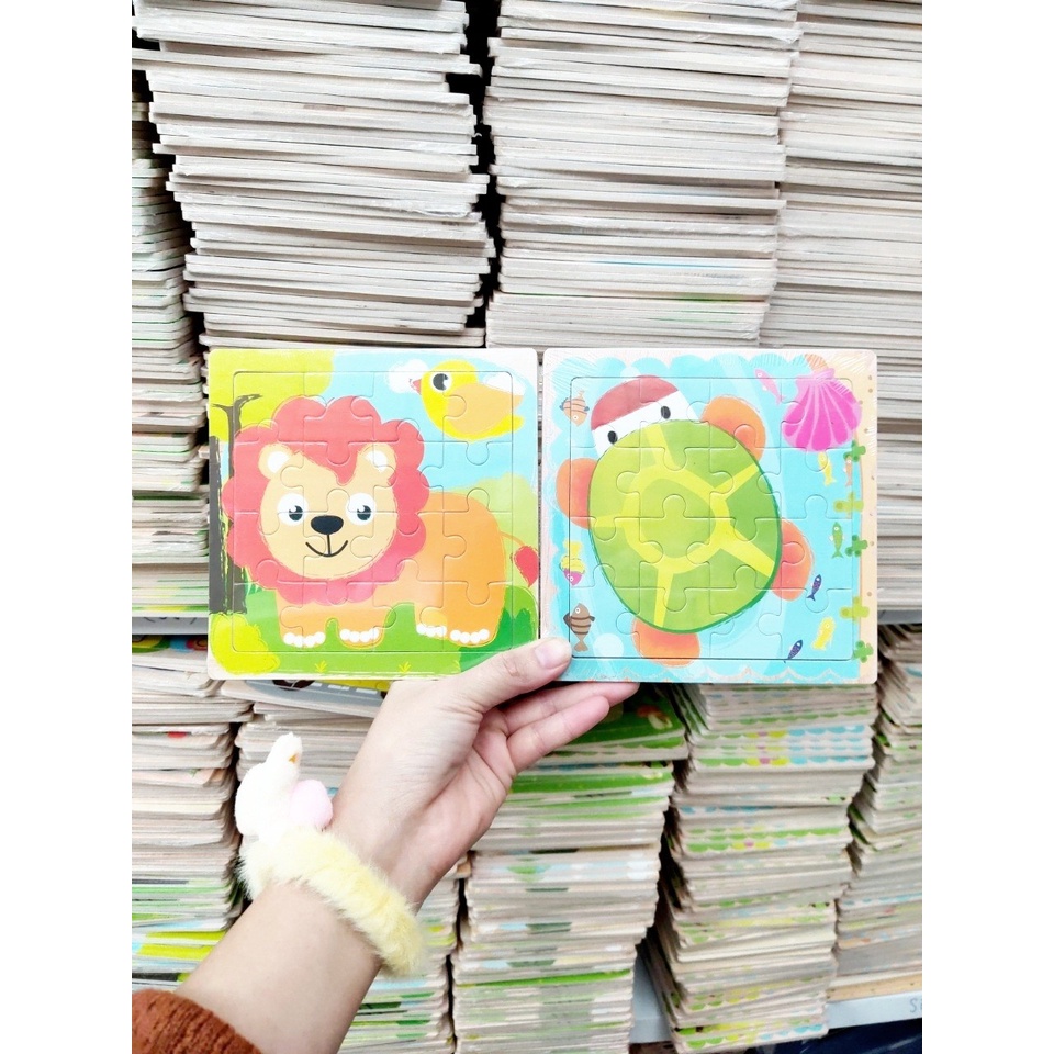 Tranh ghép gỗ 9/16 mảnh nhiều mẫu đa dạng cho bé loại đẹp (giao mẫu không trùng nhau)- Size lớn 18*18cm