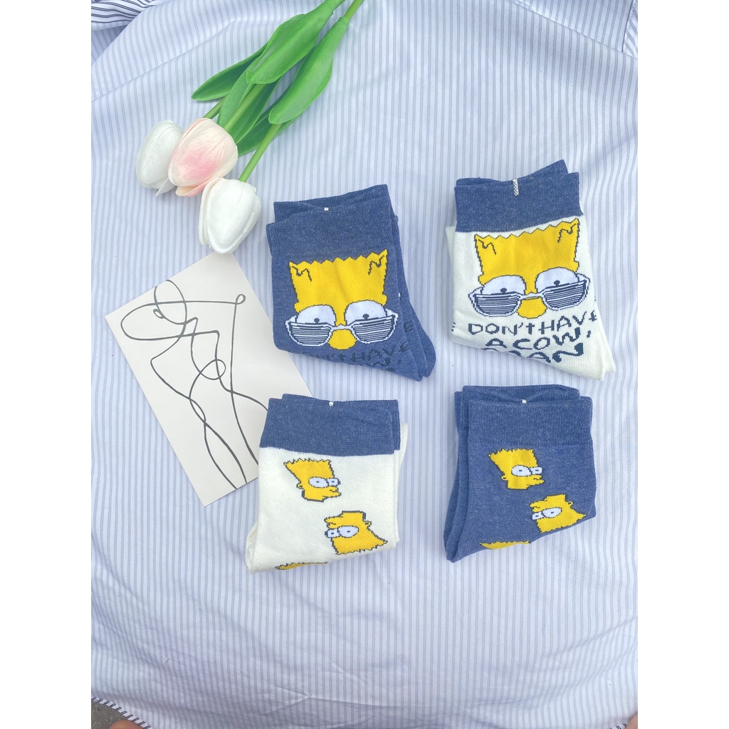 Tất hoạt hình Muzini vớ cao cổ cotton dày dặn in hình simson xinh xắn TN206