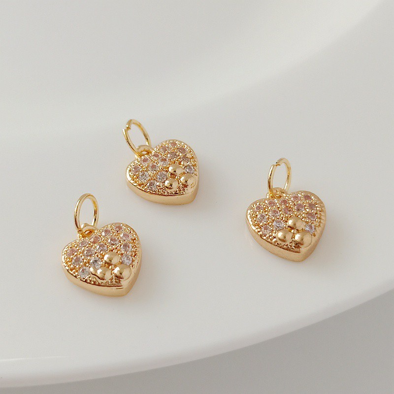 [Little Blu] Mặt Dây Chuyền Hình Trái Tim Bằng Đồng Đính Đá Zircon Hình Trái Tim 14k