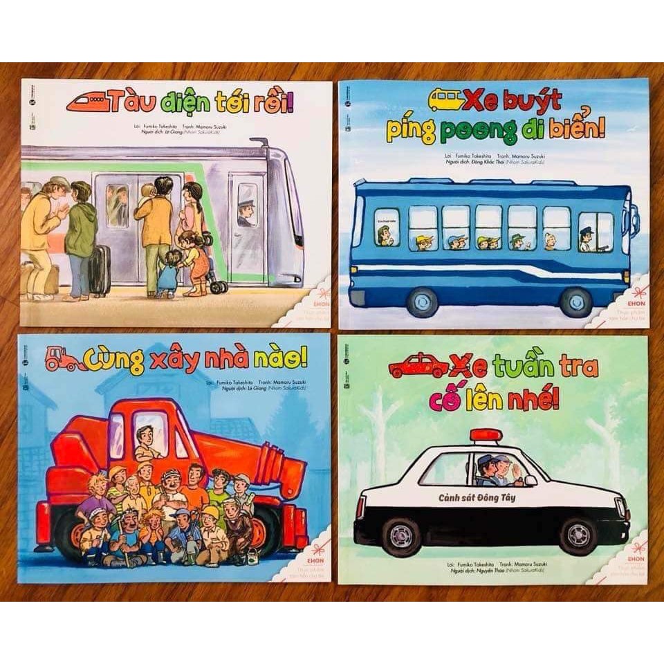 Sách Ehon Nhật Bản - Các Phương Tiện Giao Thông (Bộ 4 cuốn) Xe bus, xe tuần tra, tàu điện