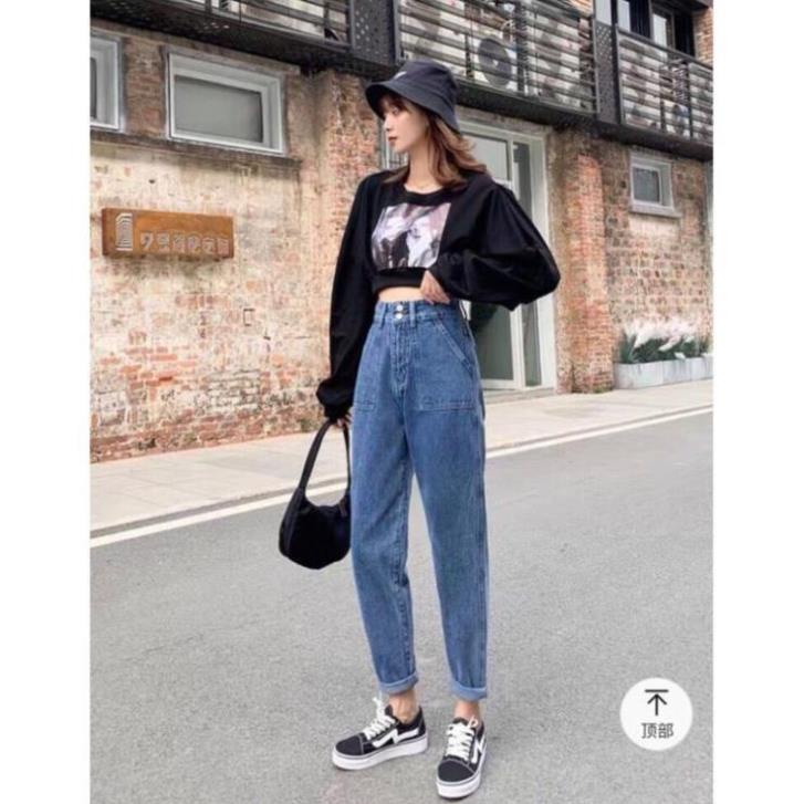 Quần bò baggy nữ quần jean baggy nữ quần jeans nữ cạp cao 3 size S M L hót 2022 HoHaJean22