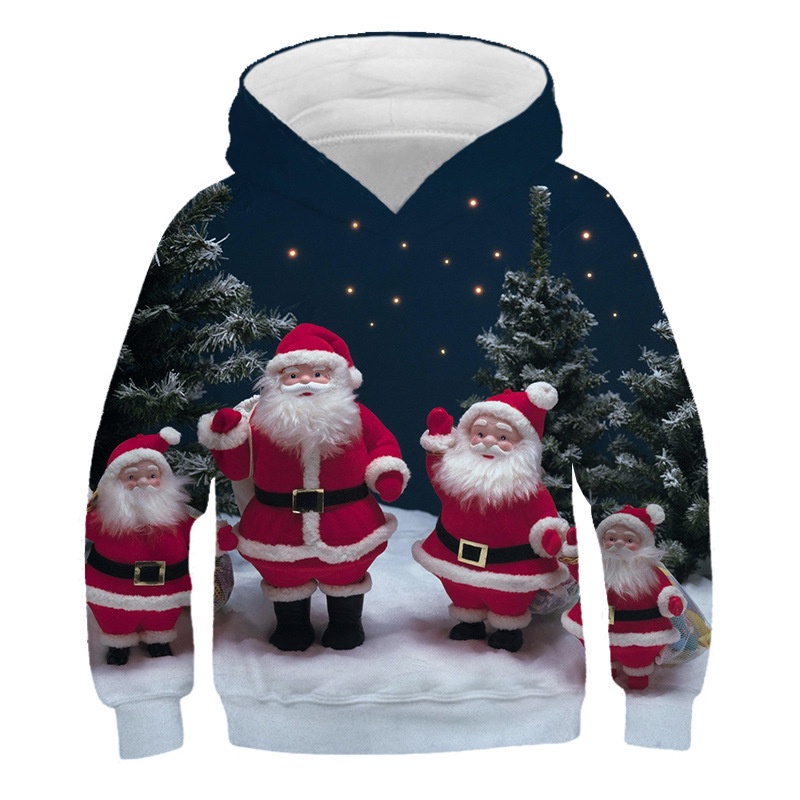 Áo Hoodie polyester In Họa Tiết Ông Già Noel Phong Cách Giáng Sinh Thời Trang Mùa Đông Cho Bé Trai Và Gái