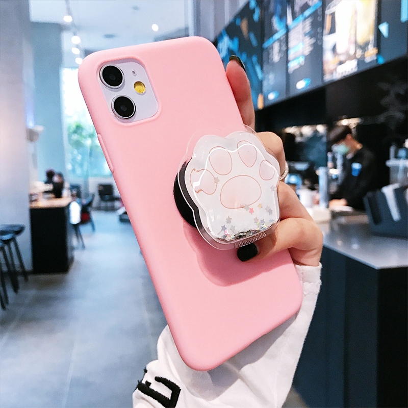 Ốp điện thoại TPU dẻo màu kẹo ngọt có giá đỡ cát chảy hoạt hình cho APPLE IPHONE SE2 11PROMAX X XR XS MAX 7 8 6 6S PLUS