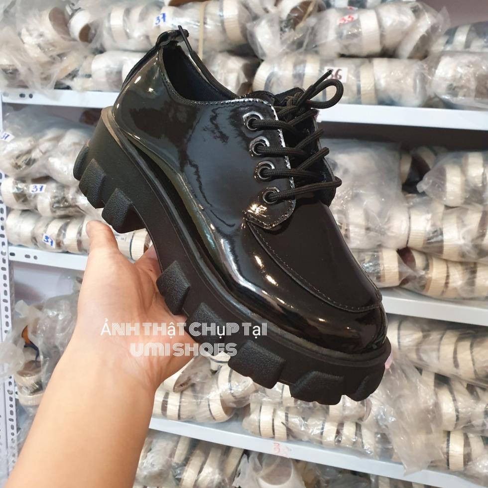 [NOWSHIP HN] Giày ulzzang retro anh quốc đế cao răng cưa cá tính oxford buộc dây màu đen da bóng mẫu mới hot trend đẹp