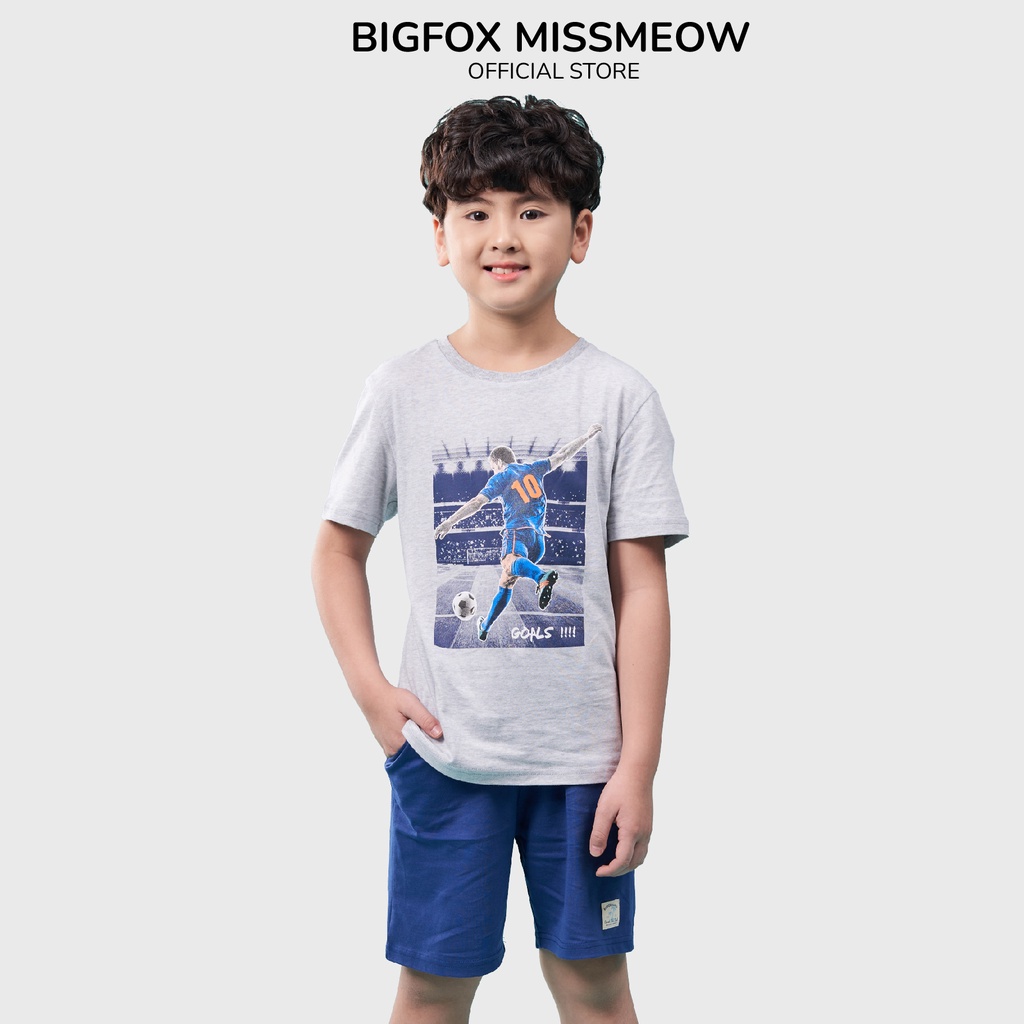 Bộ thun bé trai cộc tay Bigfox – Miss Meow chất cotton hình in bóng đá từ 11 - 40kg VNXK
