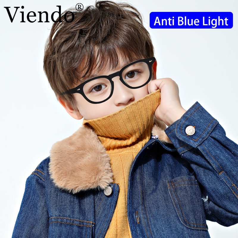 Kính mắt VIENDO gọng tròn chống ánh sáng xanh nhiều màu tùy chọn thời trang cho trẻ em