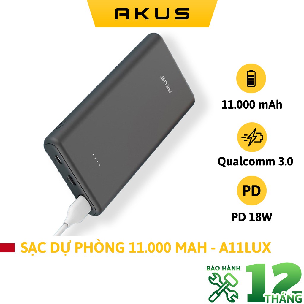 Sạc Dự Phòng AKUS 11.000mAh - A11 LUX Hàng chính hãng - Bảo hành 12 tháng - Akus