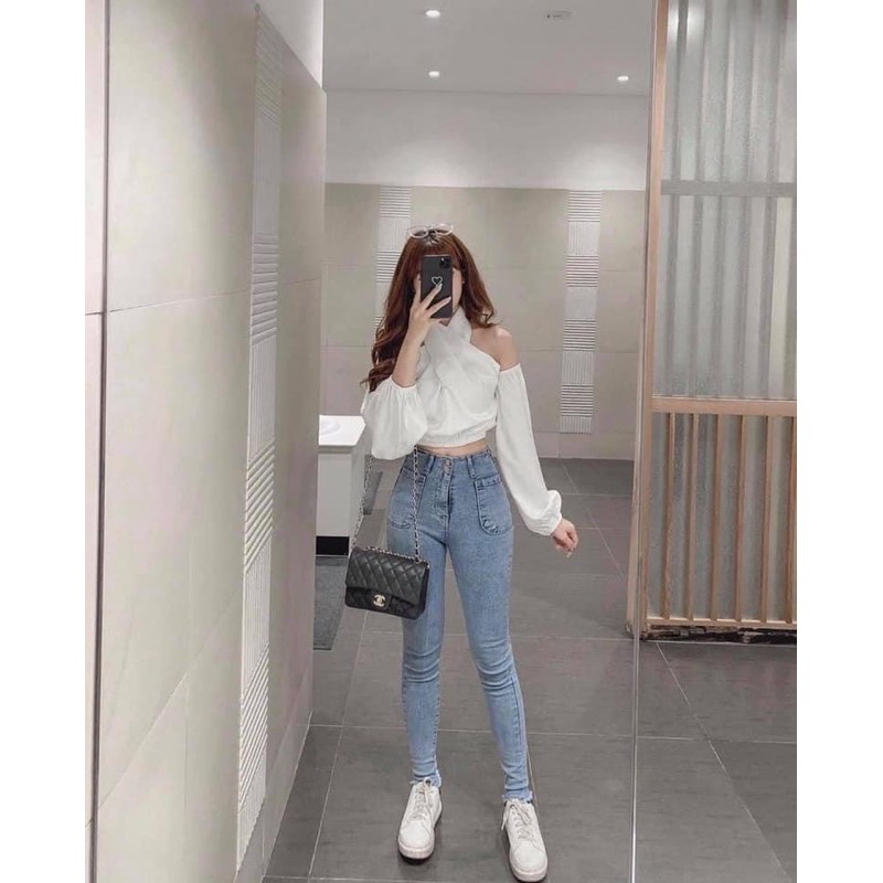 Áo sơ mi vạt chéo croptop