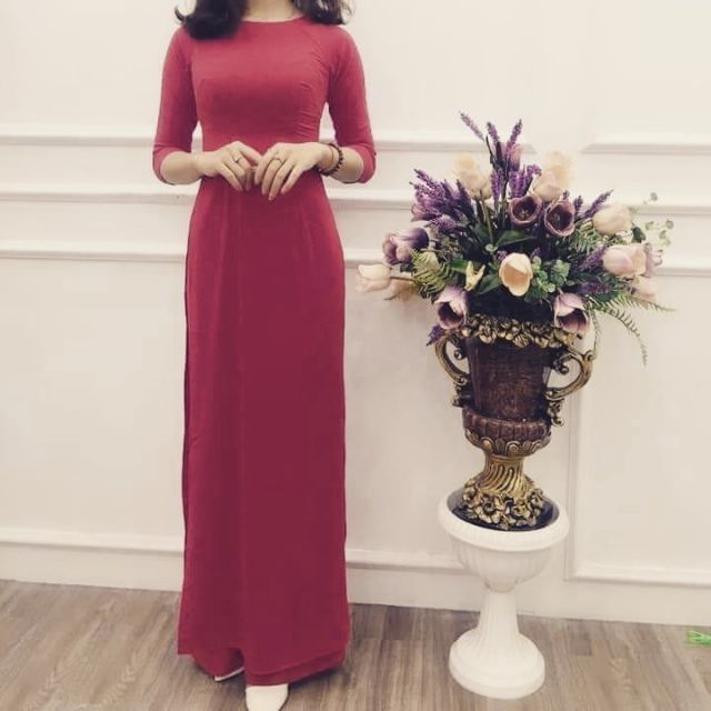 Áo dài lụa trơn màu hồng new
