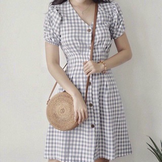 Đầm Caro Tay Phồng