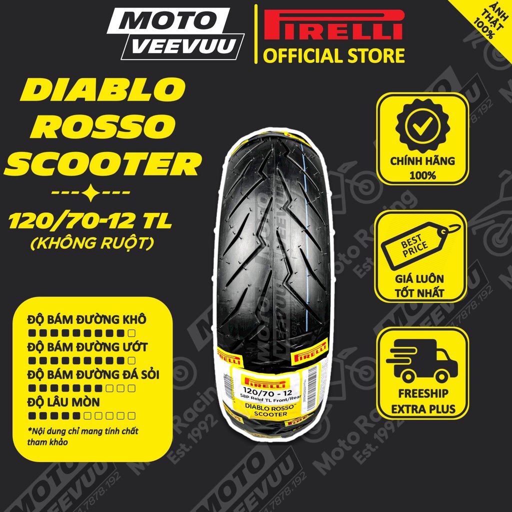 Vỏ lốp xe máy PIRELLI 120/70-12 TL Diablo Rosso Scooter (Lốp không ruột)
