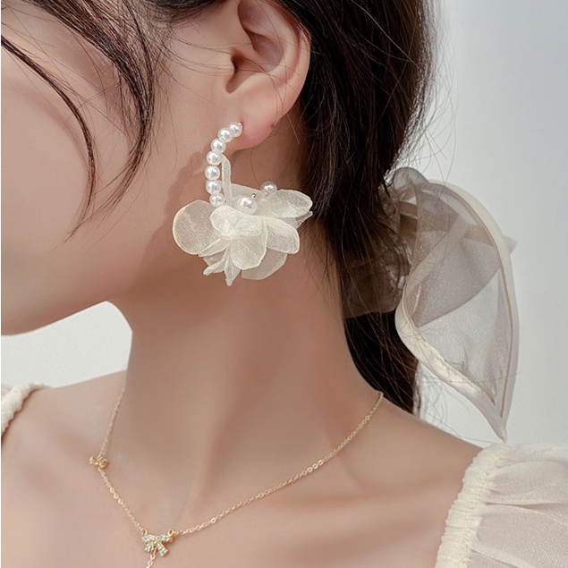 Bông Tai Hình Hoa Đính Ngọc Trai Phong Cách Hàn Quốc Thời Trang Cho Nữ