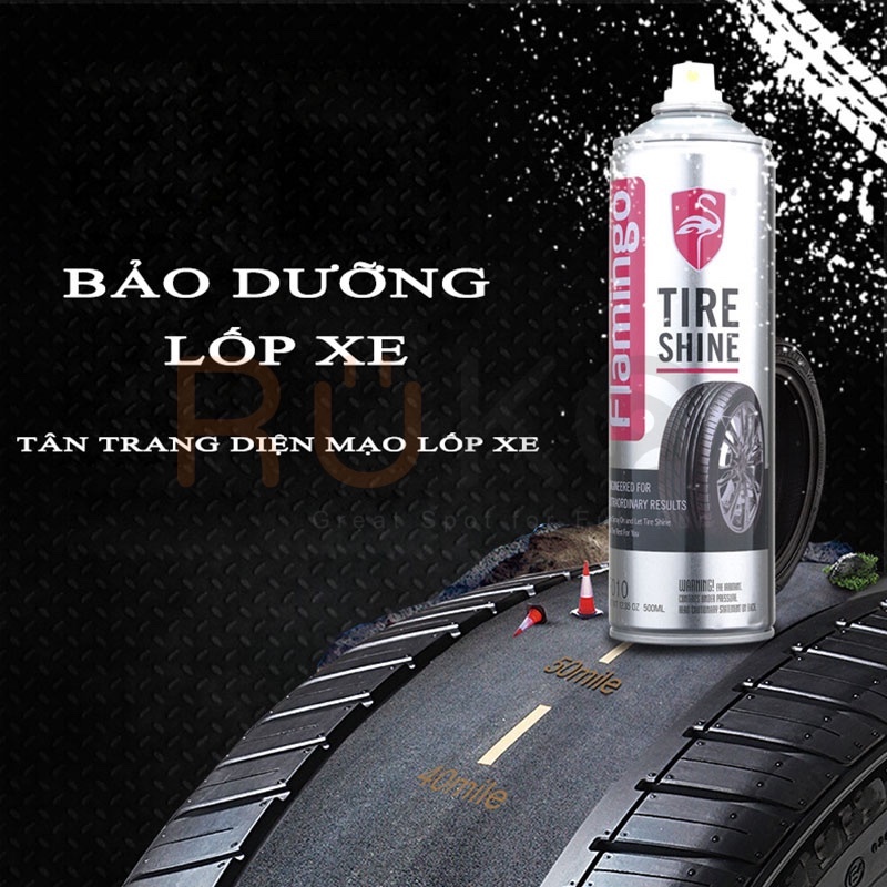Bình Xịt Dưỡng Bóng Vỏ Lốp Ô Tô - Làm Đen Lốp - Phục Hồi Nhựa Đen Chính Hãng Flamingo F010 500ml