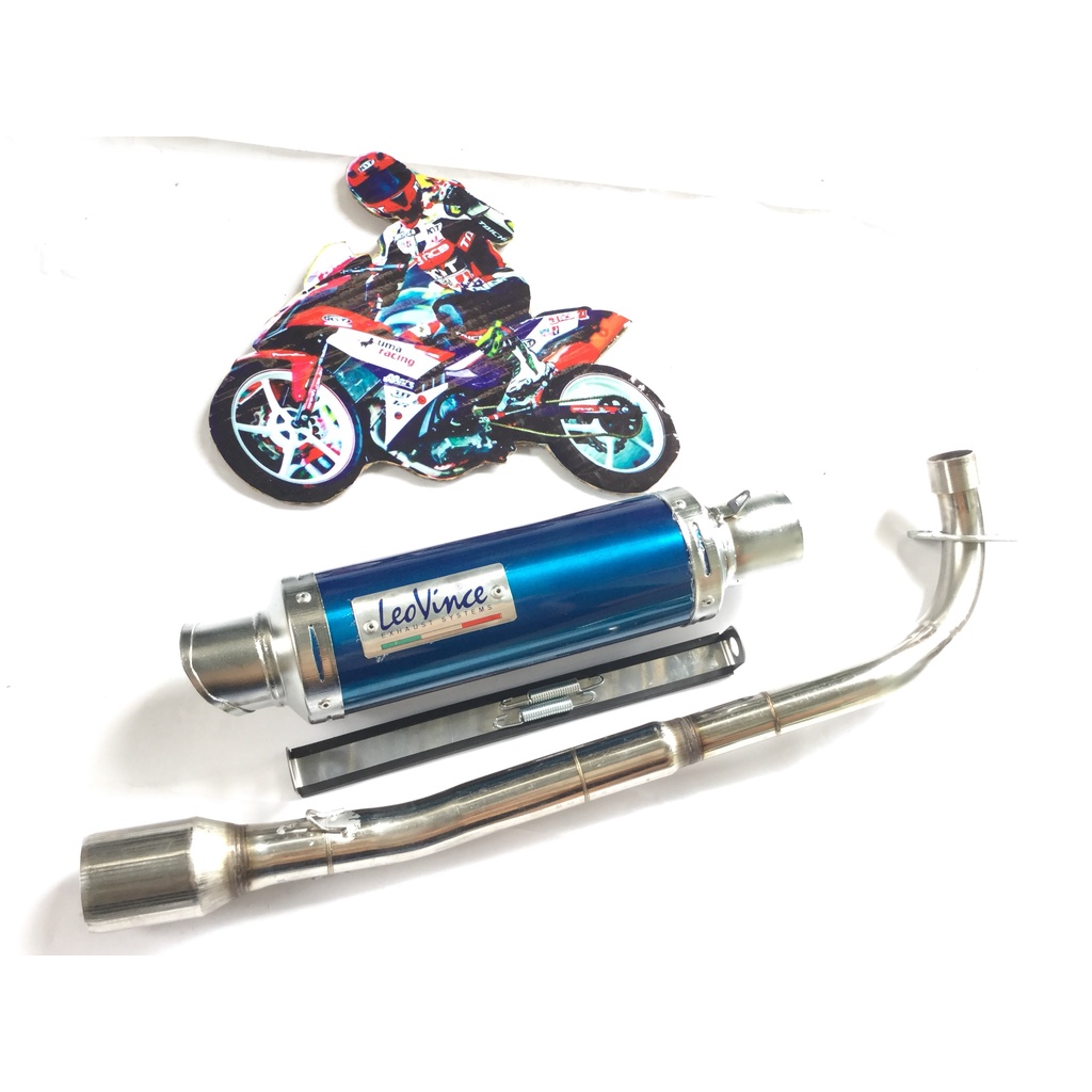 Pô leovince XANH FULL CỔ INOX THẲNG WAVE, SI, CUP, DREAM, EXCITER, WINER, SONIC, RAIDER FI, SATRIA, GSX