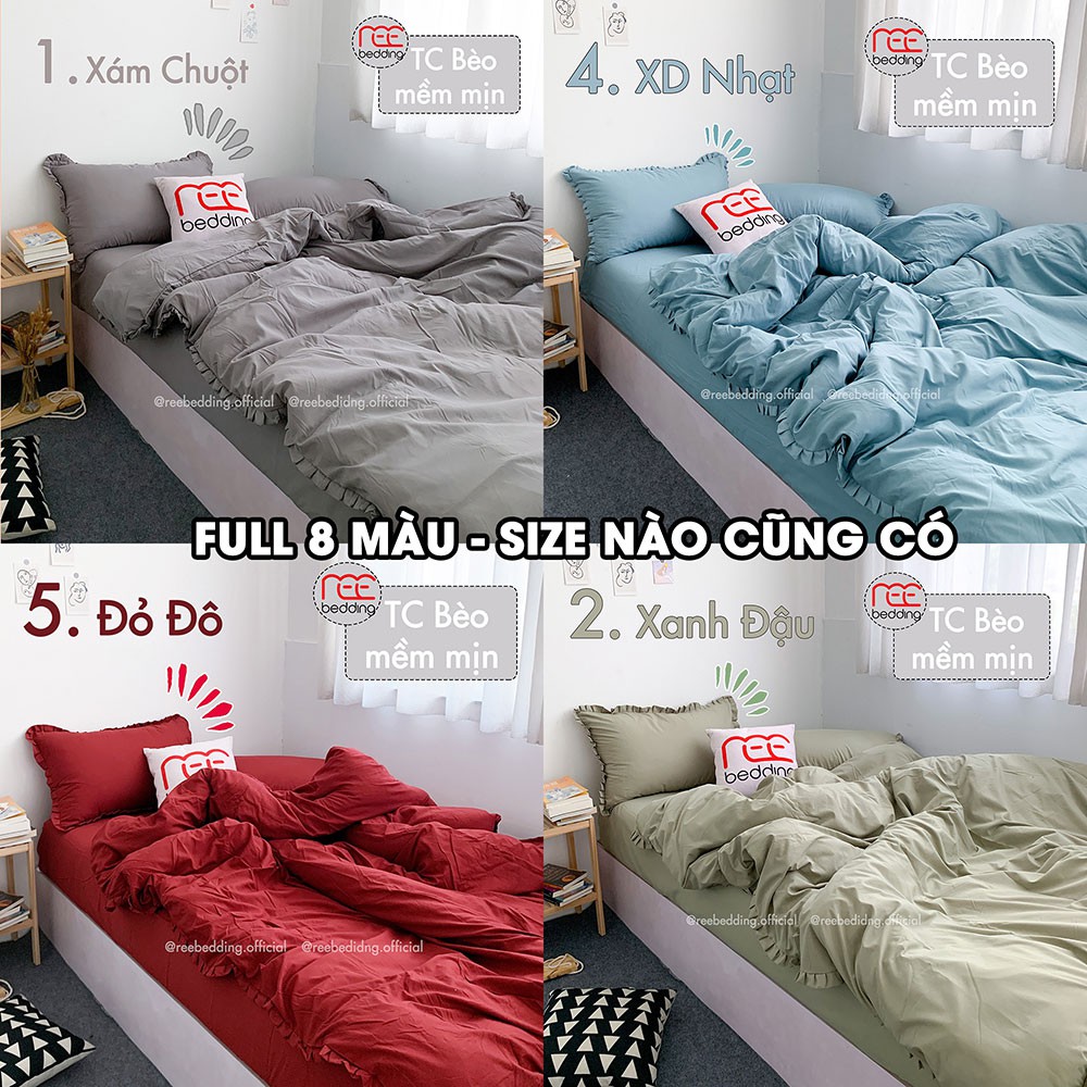 Bộ chăn ga gối Cotton TC BÈO REE Bedding trơn nhiều màu đủ size giường nệm 1m2, 1m4, 1m6, 1m8