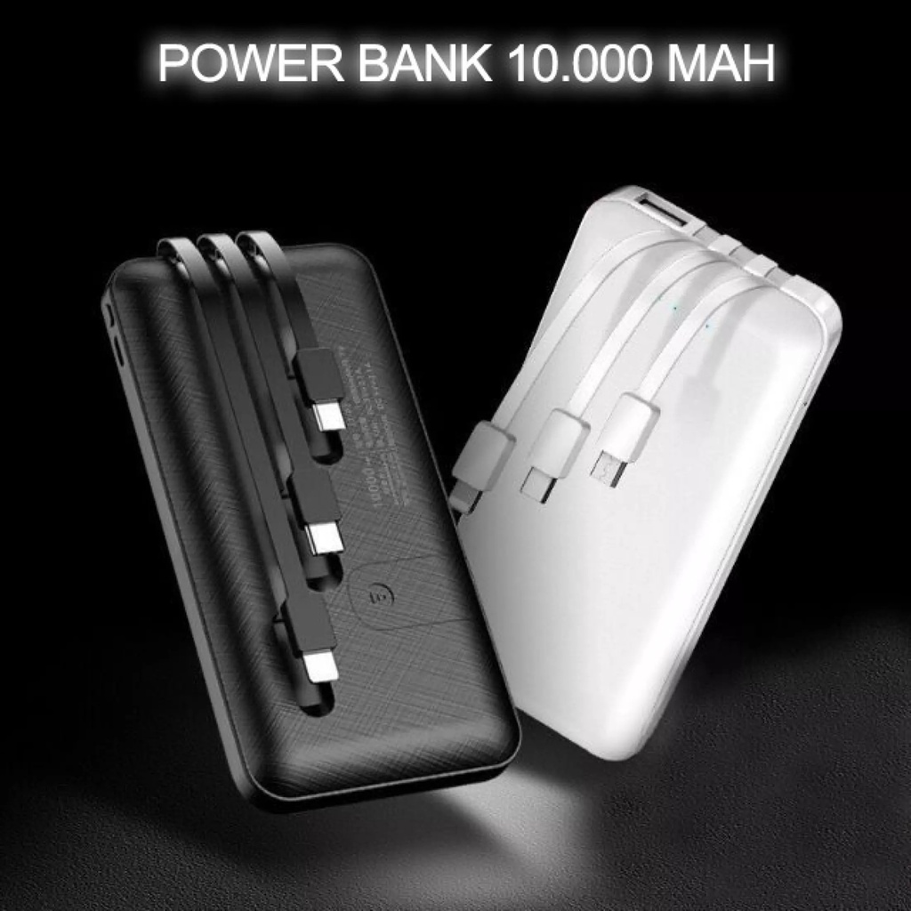 Sạc Dự Phòng 1000MAH Tích Hợp 3 Dây Sạc Cáp sạc/Micro/TypeC,Hỗ Trợ Sạc Nhanh-Bảo Hành 12 Tháng