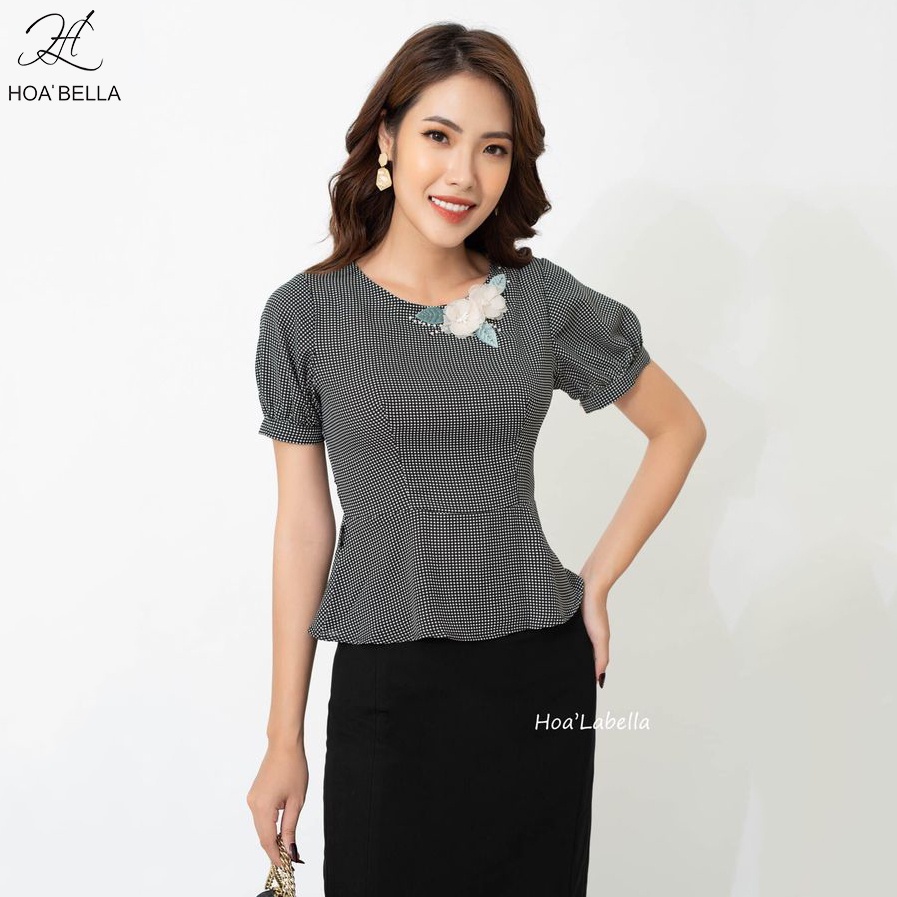 Áo Sơ Mi HOABELLA Dáng Peplum Đính Kết Hoa Cổ (MA31)