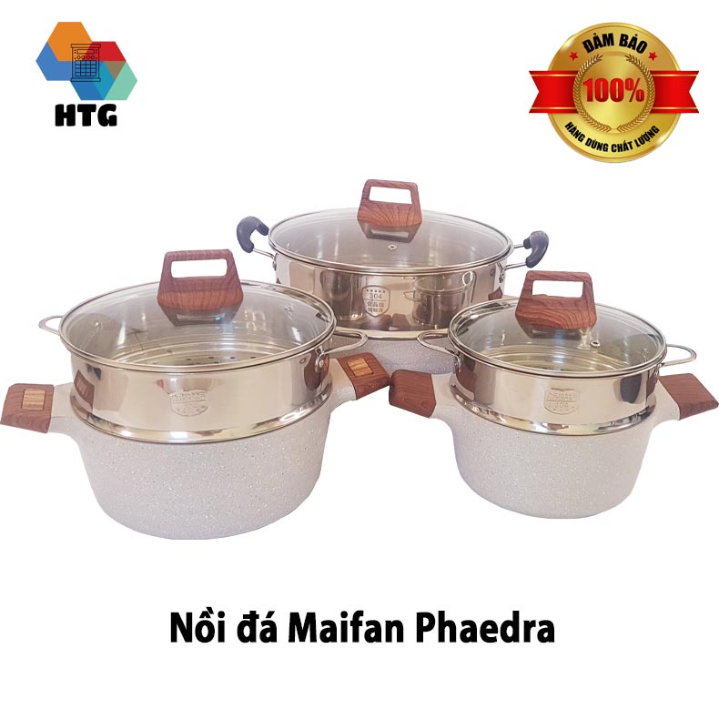 Nồi Đá Maifan Phaedra Hàng Cao Cấp, Chống Dính Siêu Bền, Có Xửng Hấp, Sử Dụng Mọi Loại Bếp, Gia Nhiệt Nhanh