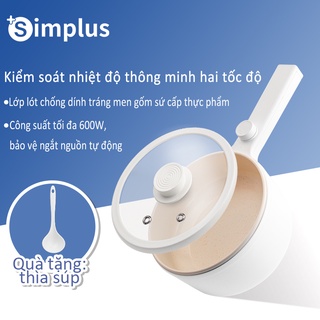 Simplus Chảo điện chống dính 1.5L đa chức năng, thích hợp cho 2-3 người, điều chỉnh nhiệt độ, lẩu điện nhỏ, tay cầm dài,