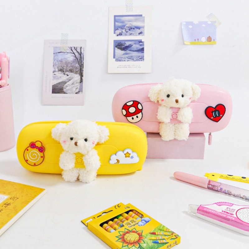 Bóp Viết Silicon Có Khóa Kéo Hình Gấu Bông Dễ Thương