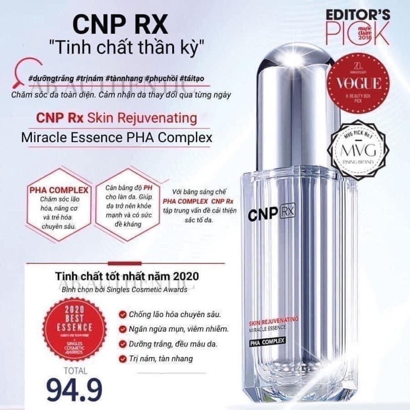 Xả 10 gói tinh chất siêu dưỡng trắng da CNP Miracle Essence mờ thâm nám tàn nhang 1ml