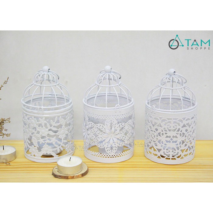 Chân nến sắt vintage lồng chim họa tiết Mini TAN