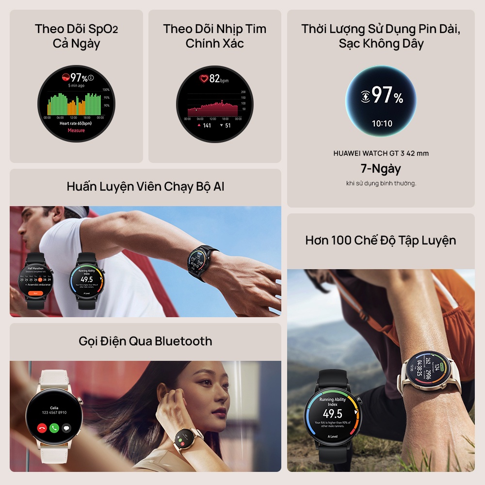 Đồng Hồ Thông Minh HUAWEI WATCH GT 3 42mm |Theo Dõi Spo2 Cả Ngày