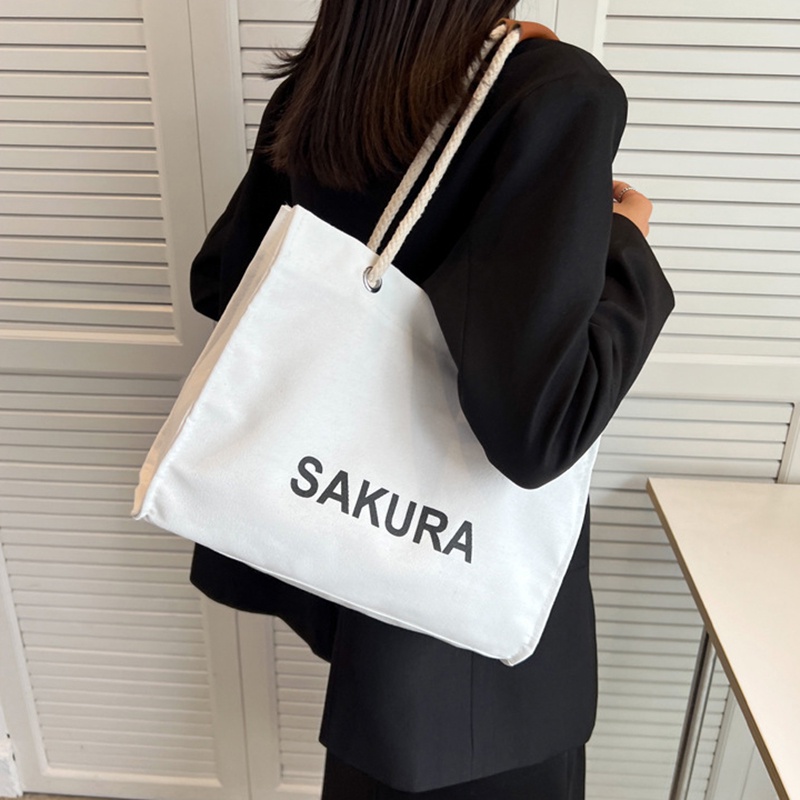 IELGY Túi Đeo Vai Vải canvas In Chữ Phong Cách Hàn Quốc Thời Trang Cho Nữ