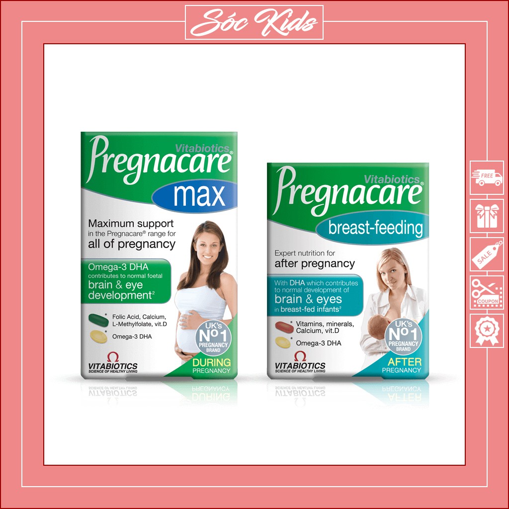 Vitamin Bầu Bú Pregnacare Max Và Pregnacare Breast Feeding - CHUẨN ANH | DATE 2024 | MẪU MỚI | 84 VIÊN | SÓC KIDS