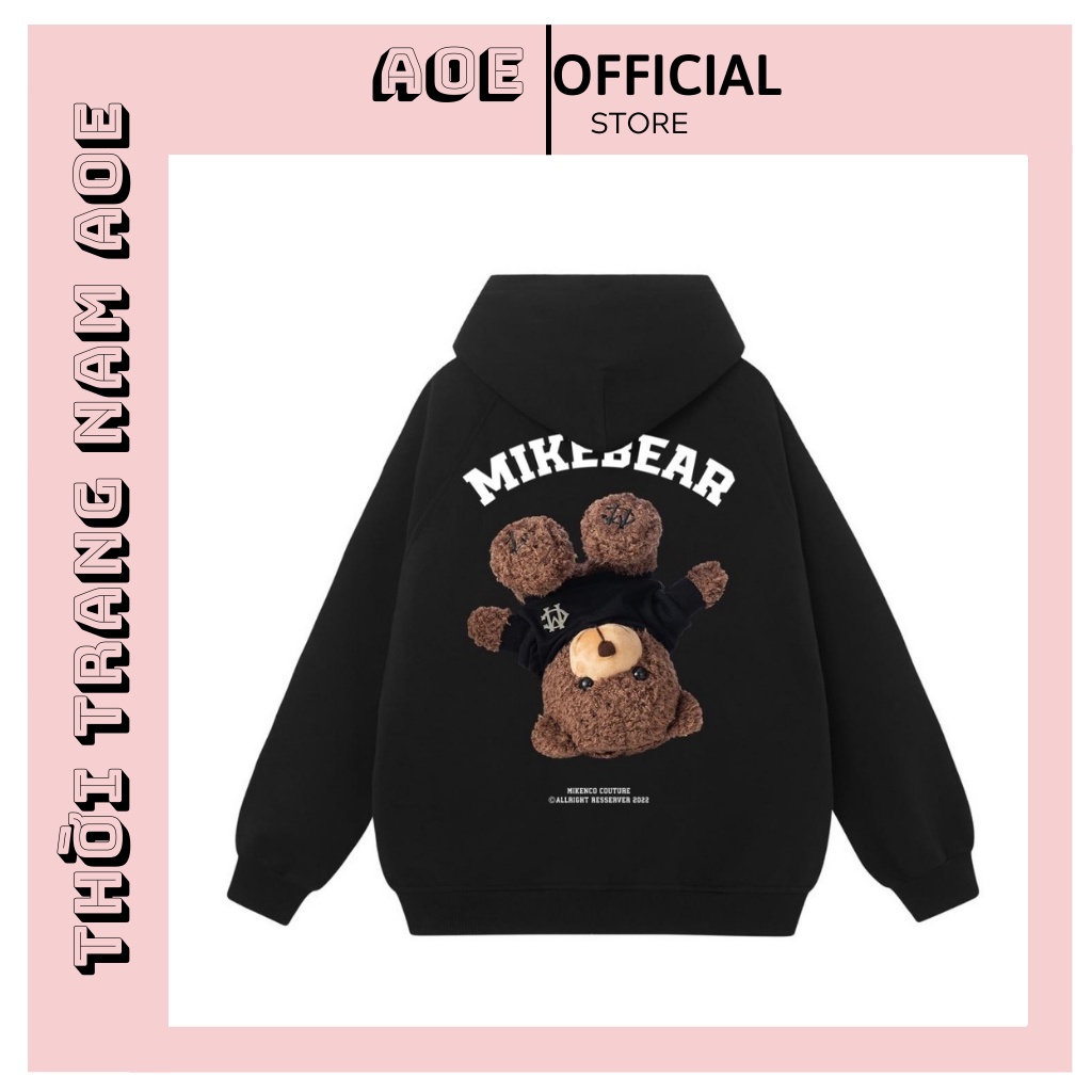 Áo Hoodie Unisex Áo Nỉ Gấu MiKenber form rộng mũ 2 lớp