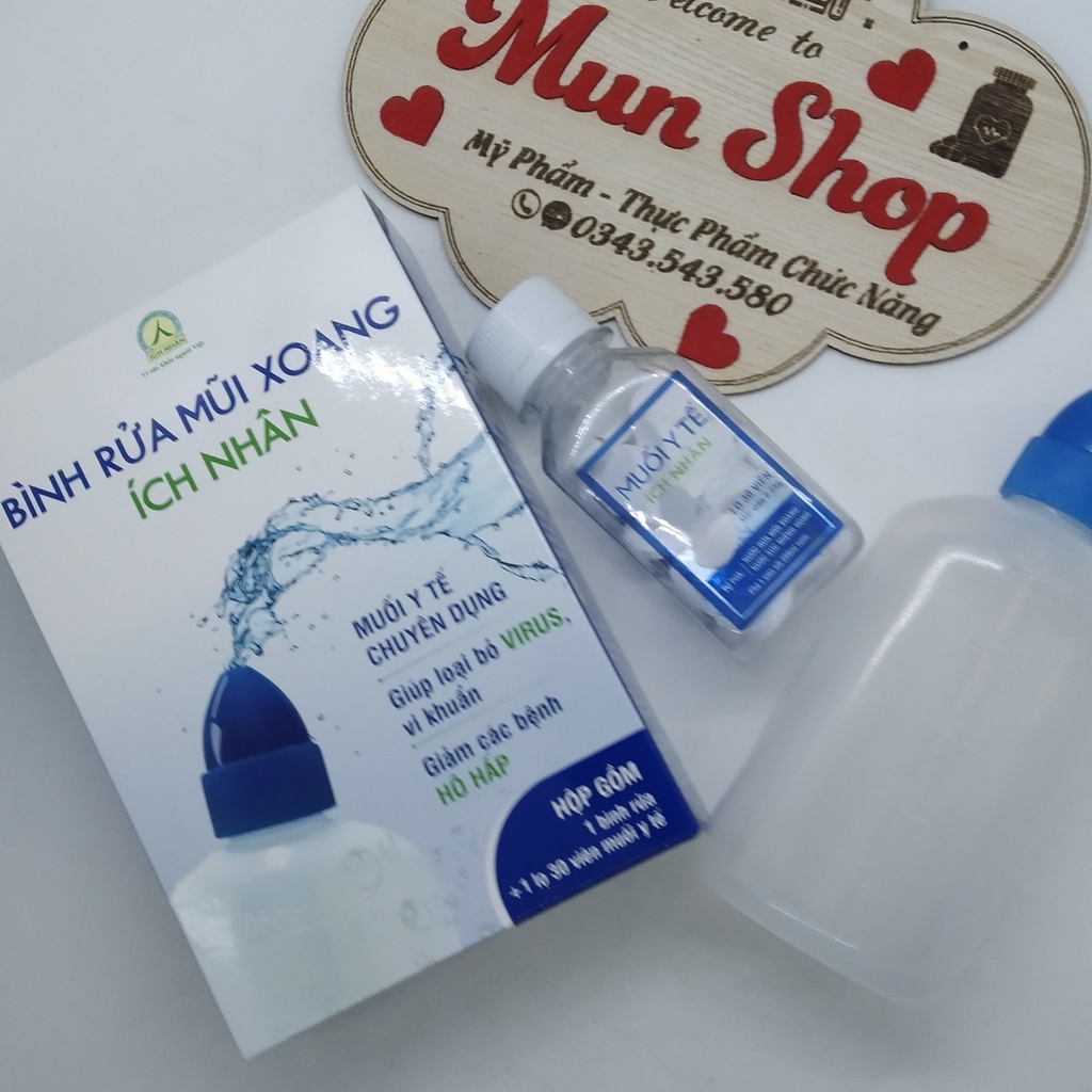 BÌNH RỬA MŨI XOANG ÍCH NHÂN hộp 1 bình rửa + 1 lọ 30 viên muối y tế