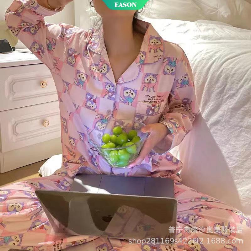 Bộ Đồ Ngủ Tay Dài In Họa Tiết Dễ Thương Thời Trang Thu Đông Cho Nữ