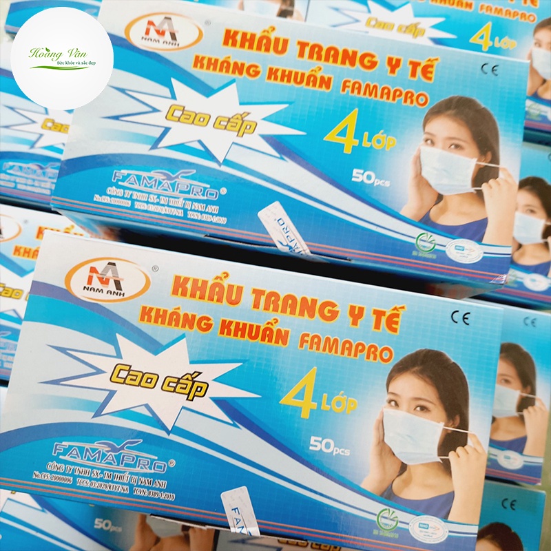 [Combo 02 Hộp] Khẩu trang y tế kháng khuẩn Famapro 4 lớp Nam Anh - Hộp 50 cái