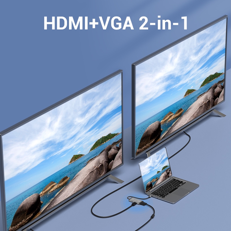 HUB VENTION Cổng USB Type-C sang Cổng Kết Nối HDMI/VGA/USB 3.0*3/PD Cho Laptop PC