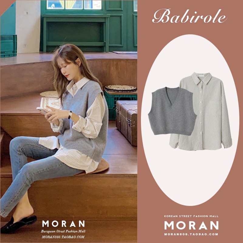 (HÀNG SẴN) Áo Vest Gile len dệt kim MORAN cổ V form thụng dáng basic đơn giản Hàn Quốc (Hàng_mới_về) (HÀNG ORDER)