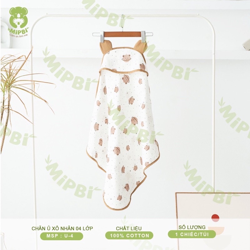 Chăn Ủ Xô Nhăn 4 Lớp Có Mũ Mipbi 70*70cm U4