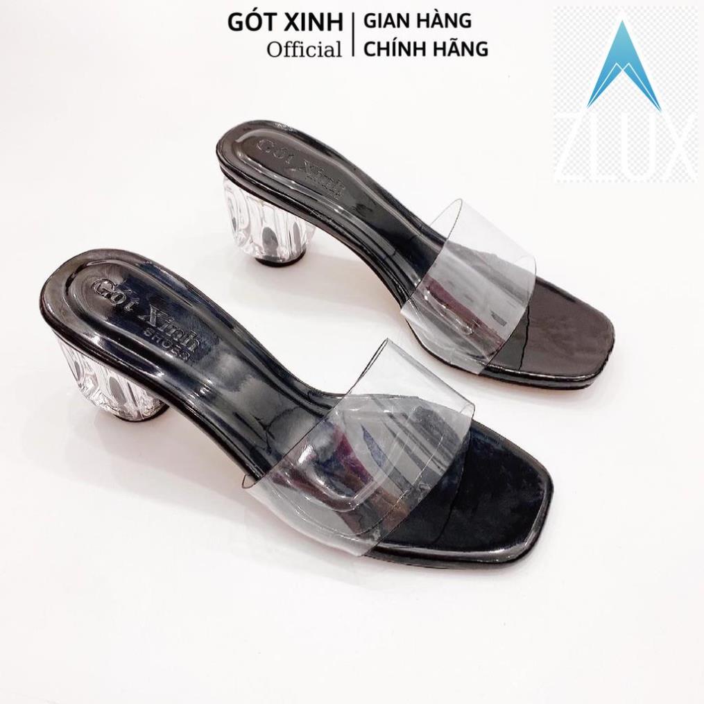 🤺 Dép cao gót nữ GÓT XINH D18 màu chì mũi vuông quai ngang mika trong cao 3cm 🤺