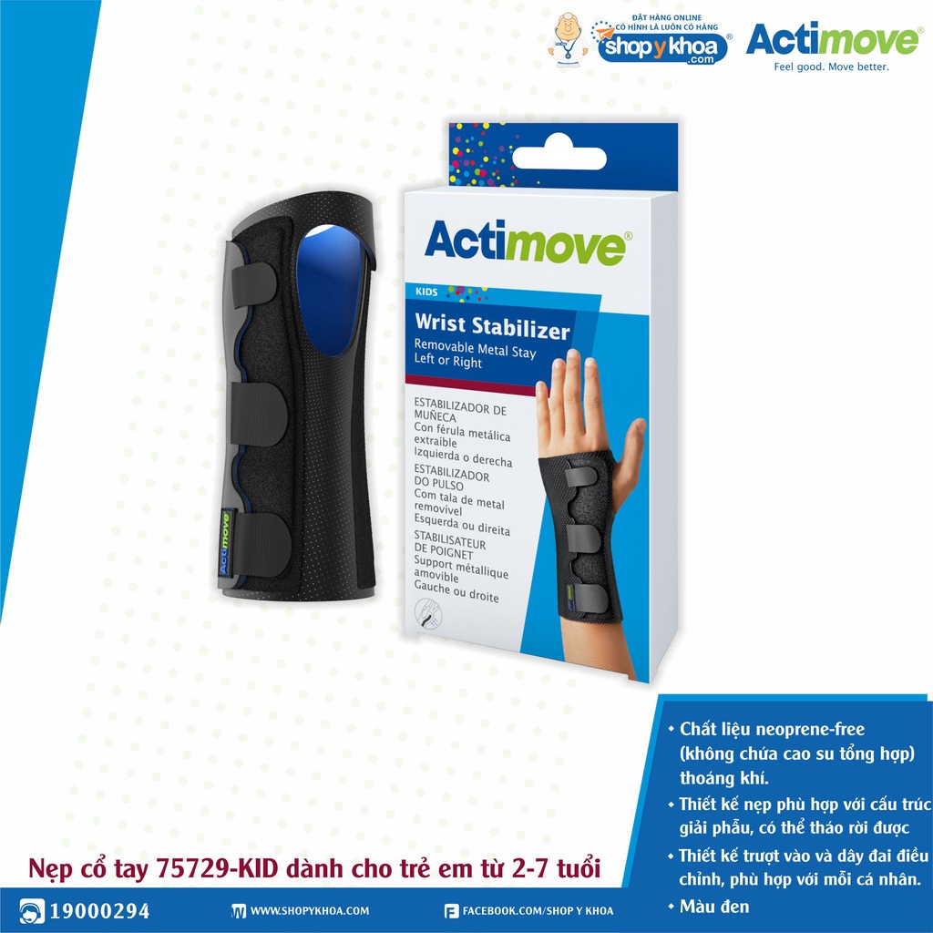 Nẹp Cổ Tay Trẻ Em 2-7 Tuổi 75729-SPO-KID, Tay Trái/Phải, Có Thể Tháo Rời Nẹp, Màu Đen [Actimove] - Nhập Khẩu Châu Âu