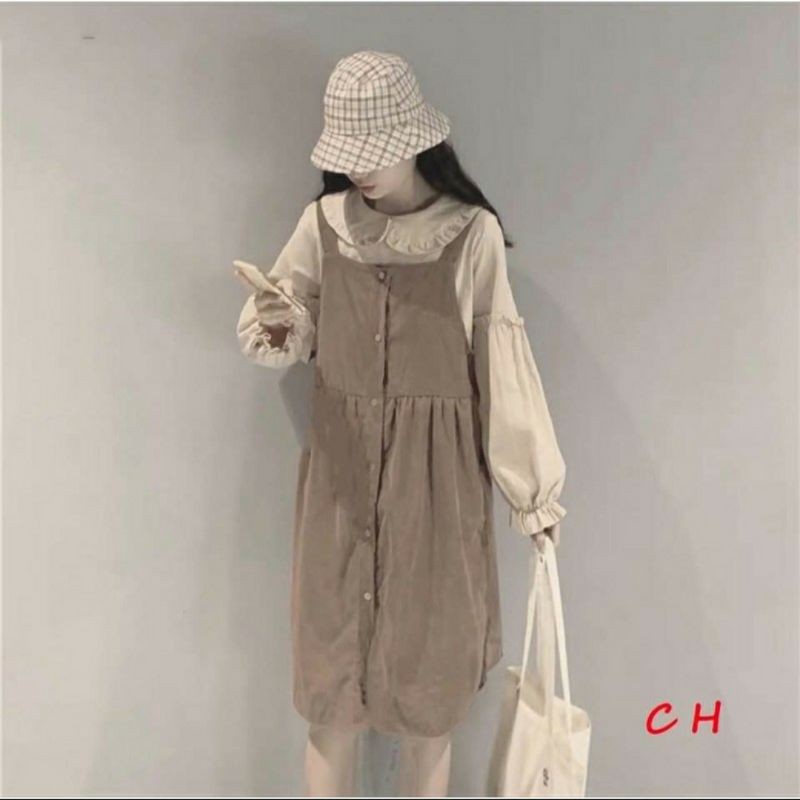 Set Yếm Váy Kèm Áo Babydoll - Váy Yếm + Áo Bánh Bèo Cổ Sen MND
