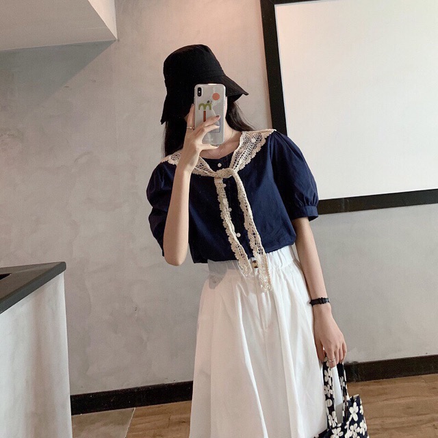 Set Áo Pha Ren Tay Bồng Kèm Chân Váy Xoè Siêu Xinh